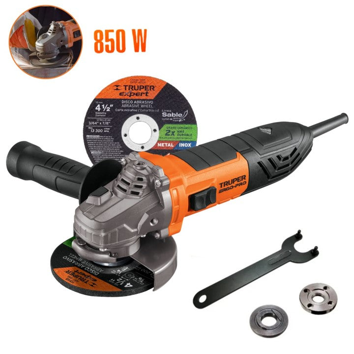 AMOLADORA ESMERIL ANGULAR PROFESIONAL 4 1/2" 850W ERGO-PRO TRUPER