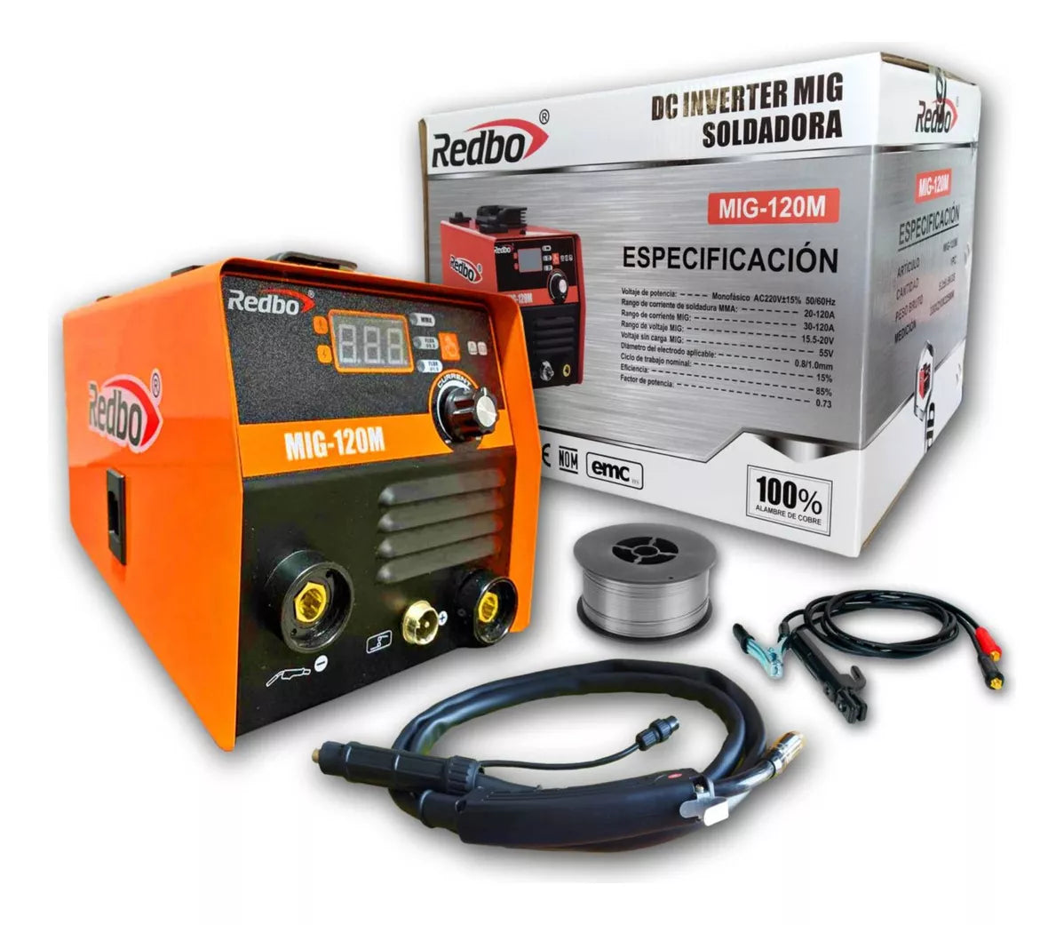 Soldadora Mig Sin Gas Flux 120amp Redbo Mig-120m Color Naranja Frecuencia 50 / 60hz