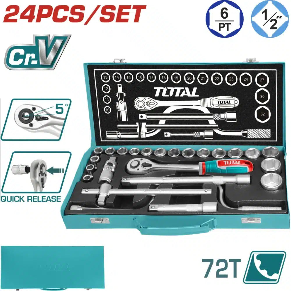 SET DE HERRAMIENTAS RATCHET Y DADOS 1/2″ 24 PIEZAS EN MALETÍN