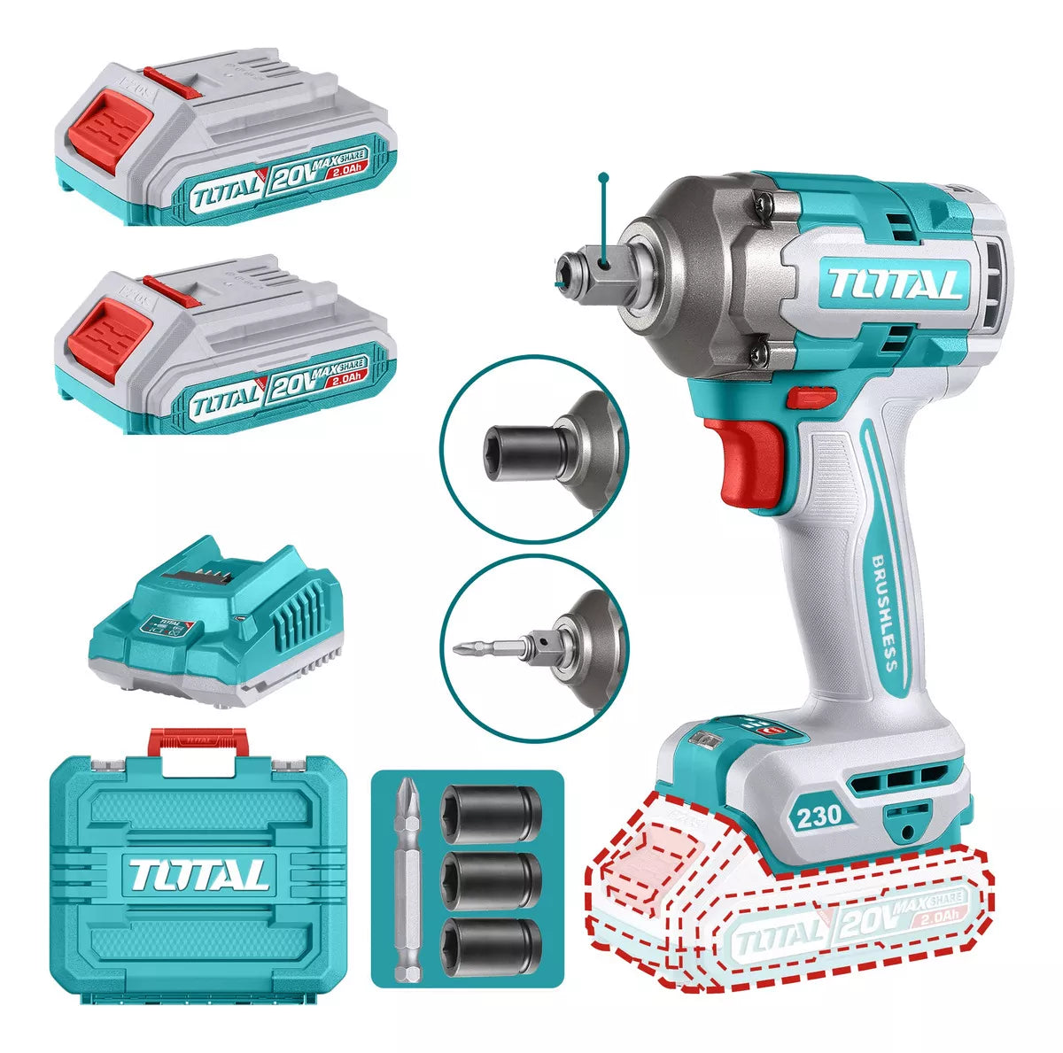 Pistola/llave De Impacto 20v Brushles 230nm Total Tiwli20236