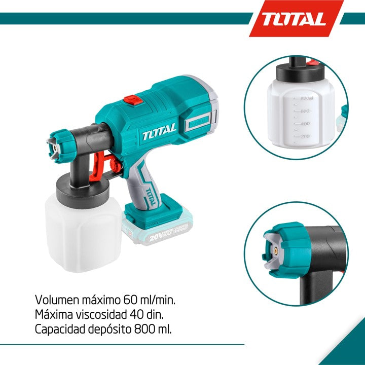PISTOLA PARA PINTAR 20V 0.2BAR 6000ML/MIN + BATERÍA 2.0AH