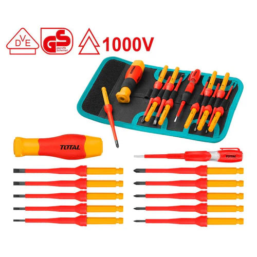 Set Destornilladores Aislados Intercambiables Para Eléctrico 12Pz 1000V -THKISD1201