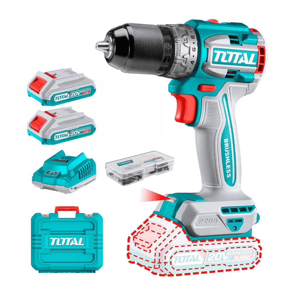 Taladro atornillador chuck metálico 60 Nm 20v Total TDLI20602