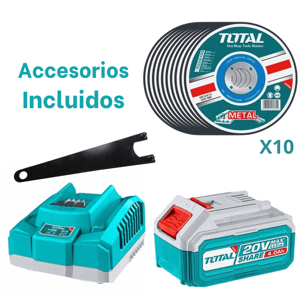 Amoladora 20v Incluye Bateria 4Ah y Cargador Total TAGLI211541